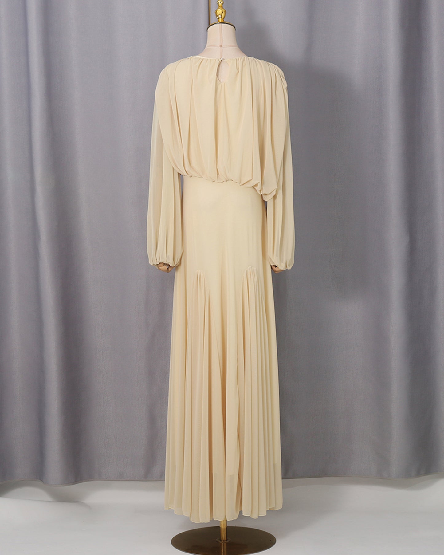 Yellow Sheer Sleeve Pleated Maxi Dress