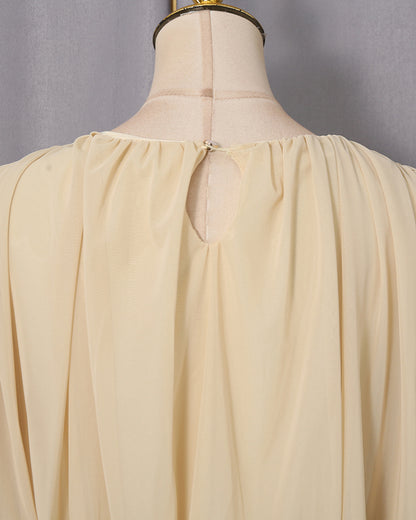 Yellow Sheer Sleeve Pleated Maxi Dress