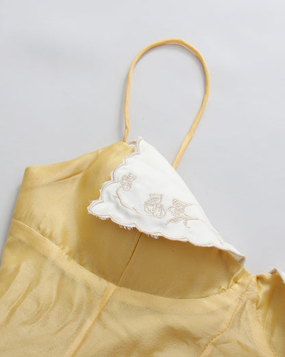 Yellow Spaghetti Strap Lace Irregular Ruffle Maxi Dress