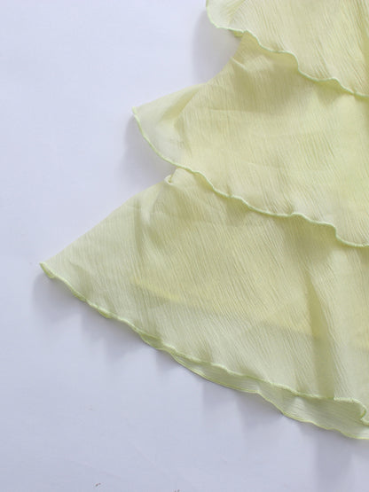 Yellow Spaghetti Strap Ruffle Multi-Layer Tiered Dress