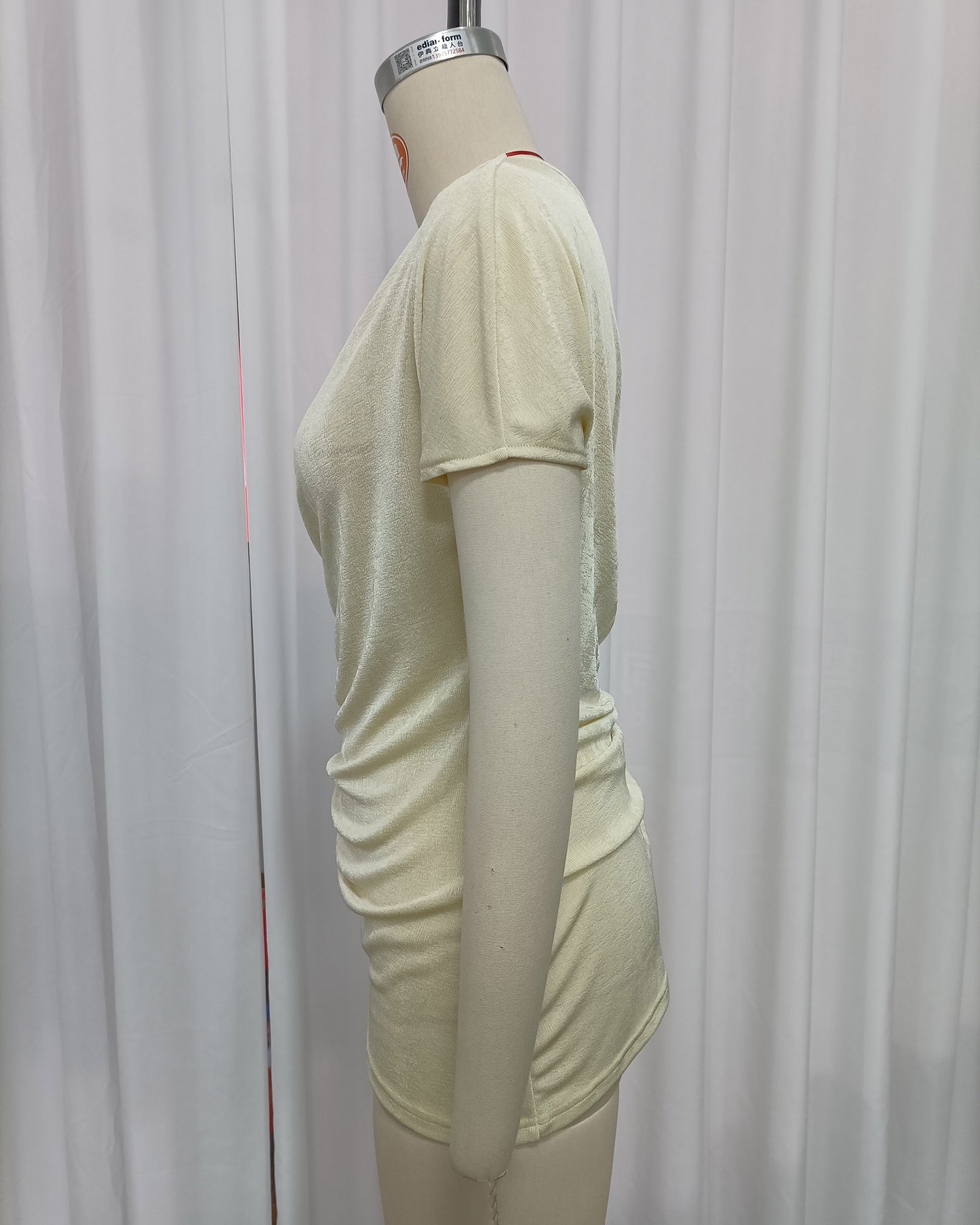 Yellow Sloping Shoulders Ruched Asymmetrical Top