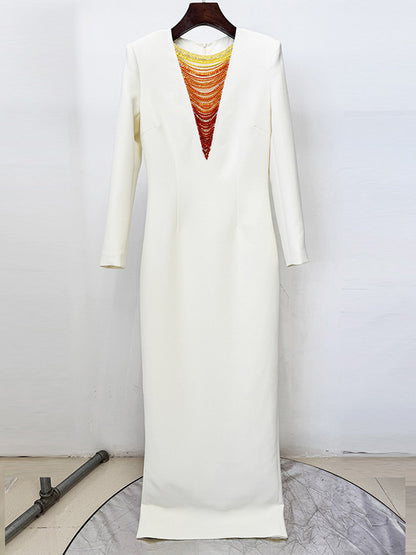 Patchwork Embroidered Flares Long Dress