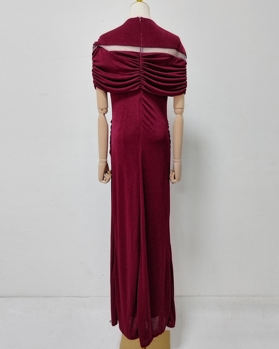 Red Off-Shoulder Ruched Bodycon Maxi Dress
