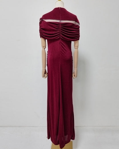 Red Off-Shoulder Ruched Bodycon Maxi Dress