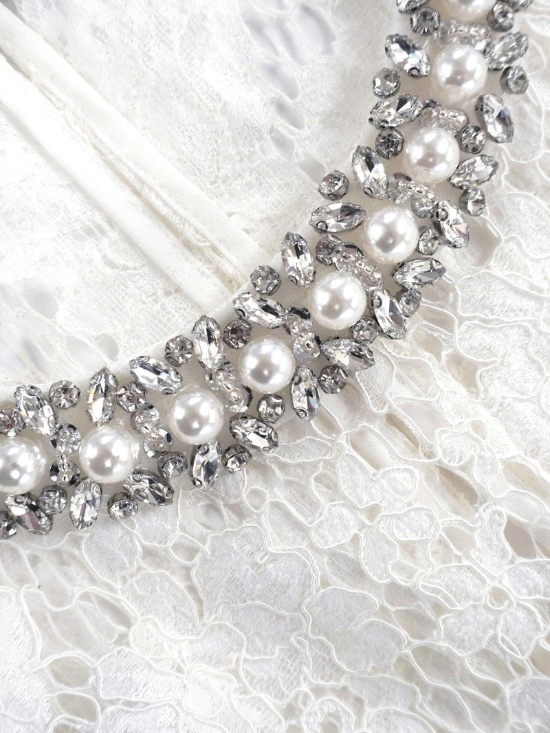 Flower Lace Patchwork Pearls Long Dress