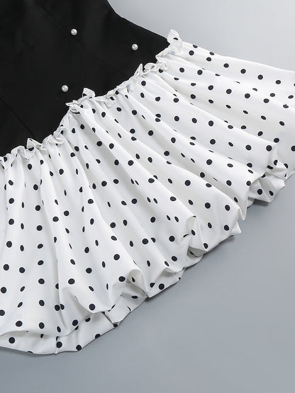 Hit Color Patchwork Pearls Short Dress