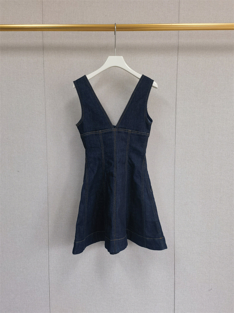 Denim V-neck Sleeveless Short Dress