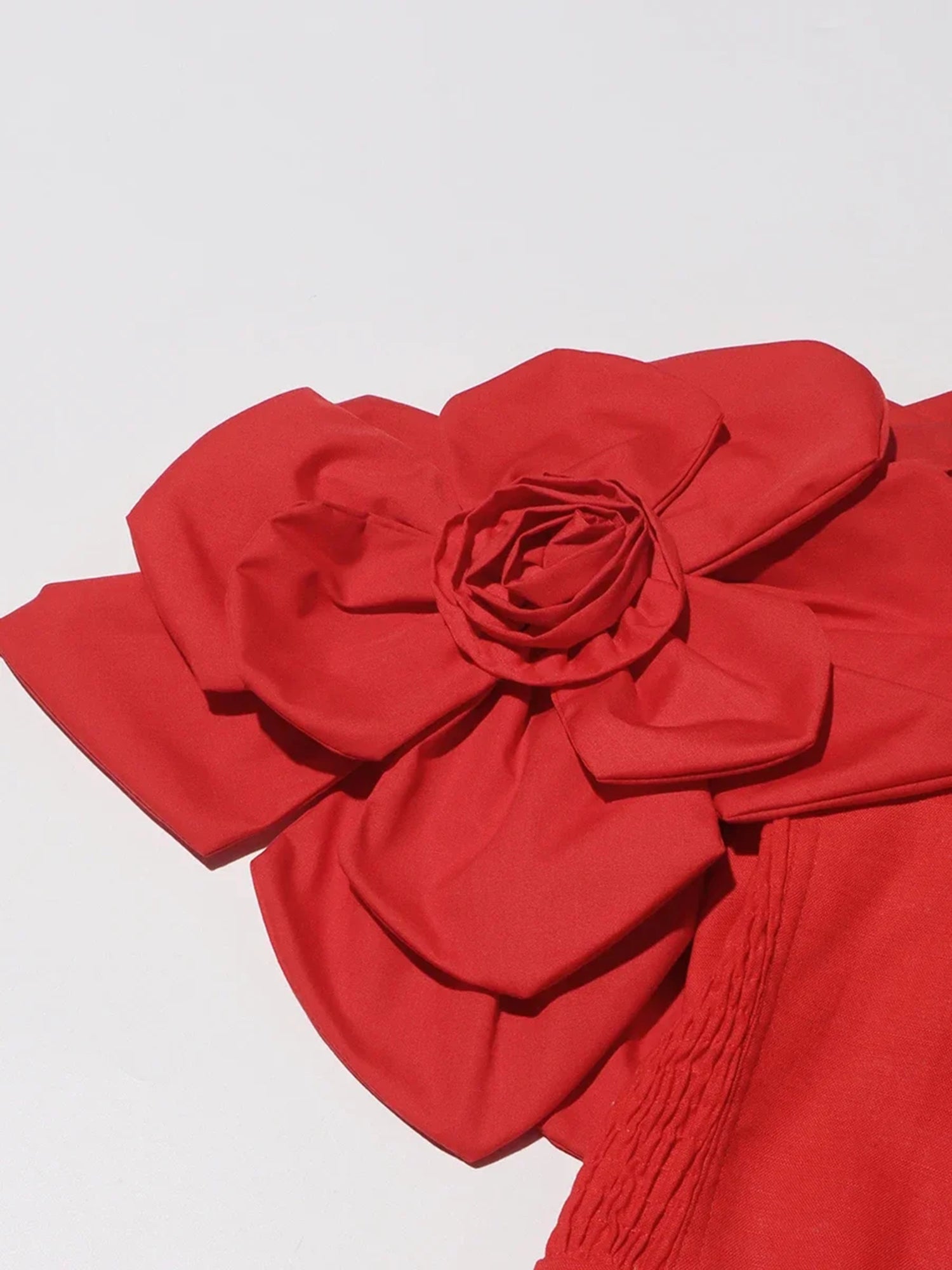 Statement Red Off - Shoulder Floral Applique Midi Dress.