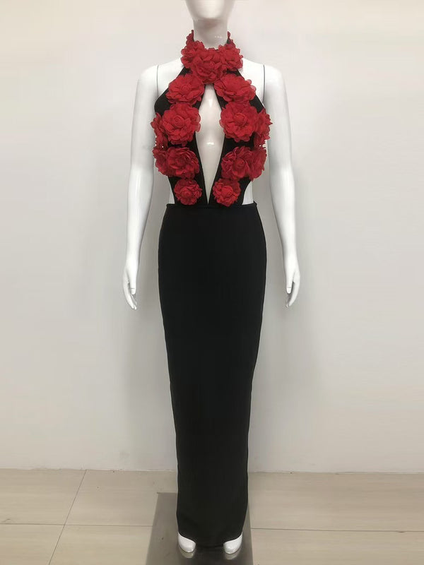Patchwork Off Shoulder Backless Long Dress