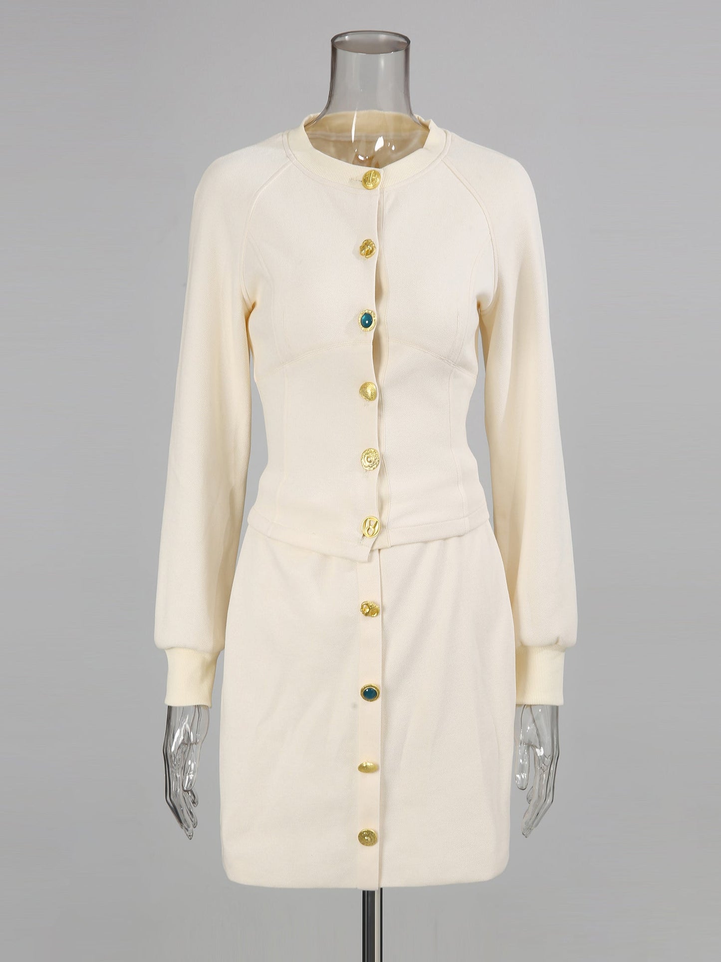 Apricot Cropped Jacket & Skirt Set with Gold Buttons - SISPELL