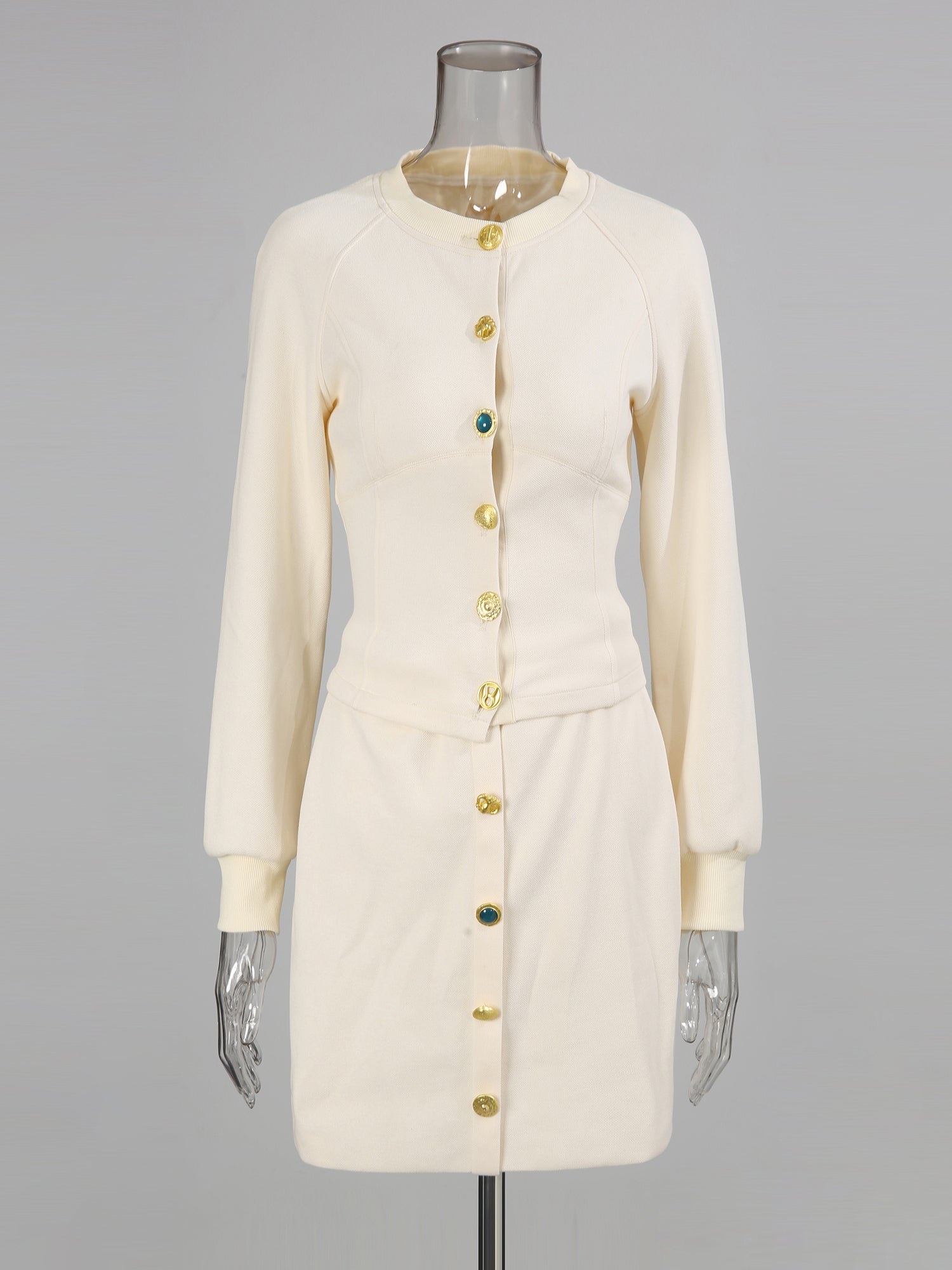 Apricot Cropped Jacket & Skirt Set with Gold Buttons - SISPELL