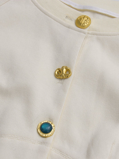 Apricot Cropped Jacket & Skirt Set with Gold Buttons - SISPELL