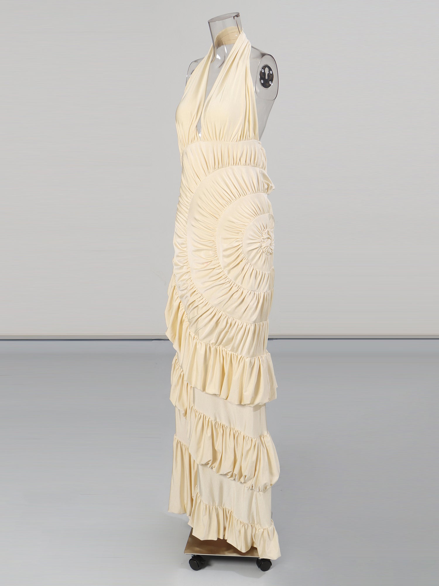 Apricot Halter Maxi Dress with Ruffled Spiral - SISPELL