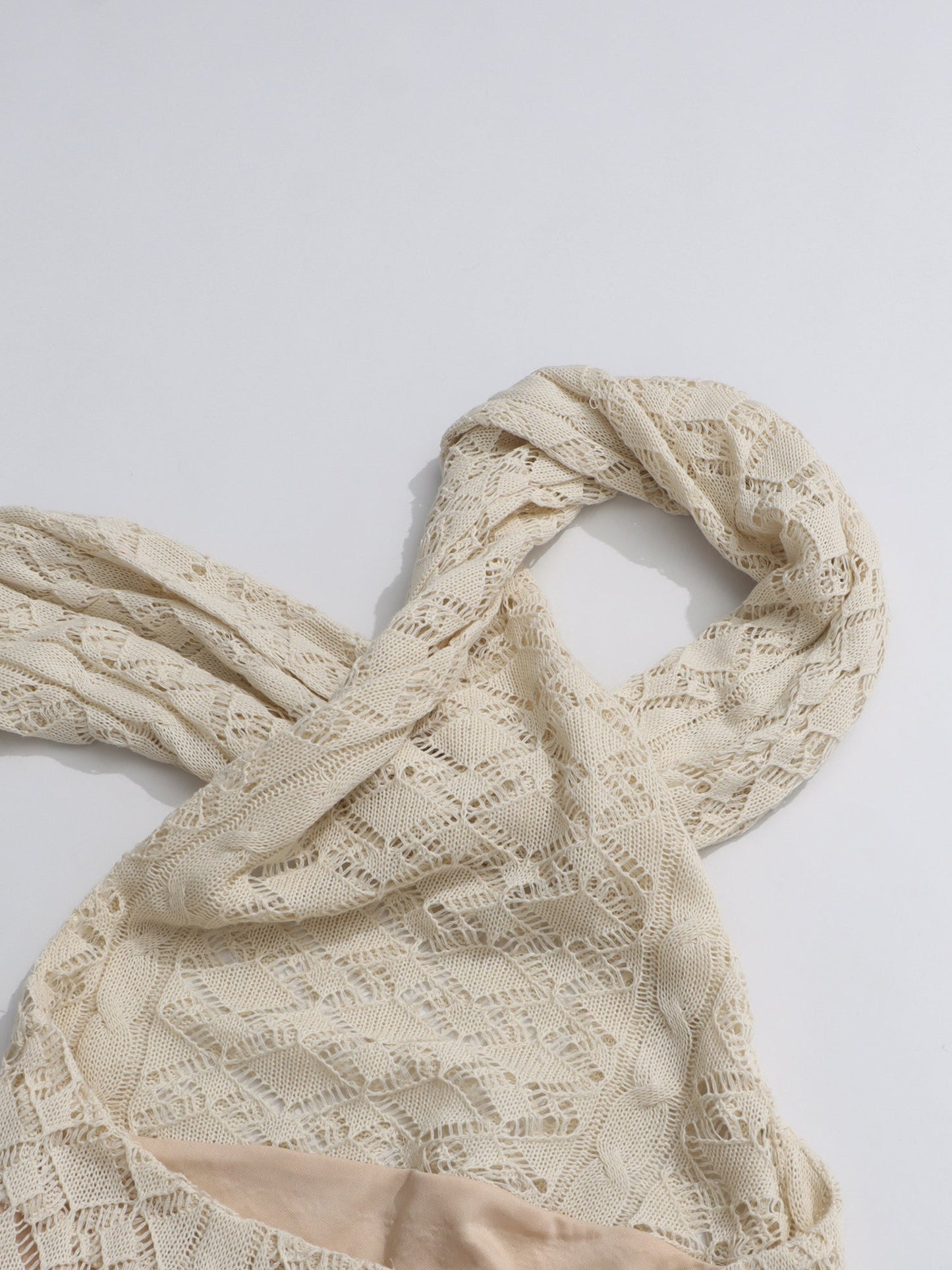 Apricot Lace Halter Maxi Dress with Scarf Detail - SISPELL