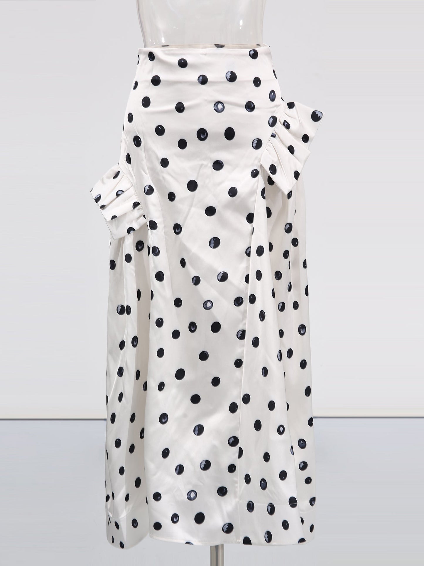 Apricot Polka Dot Midi Skirt with Ruffle Details - SISPELL