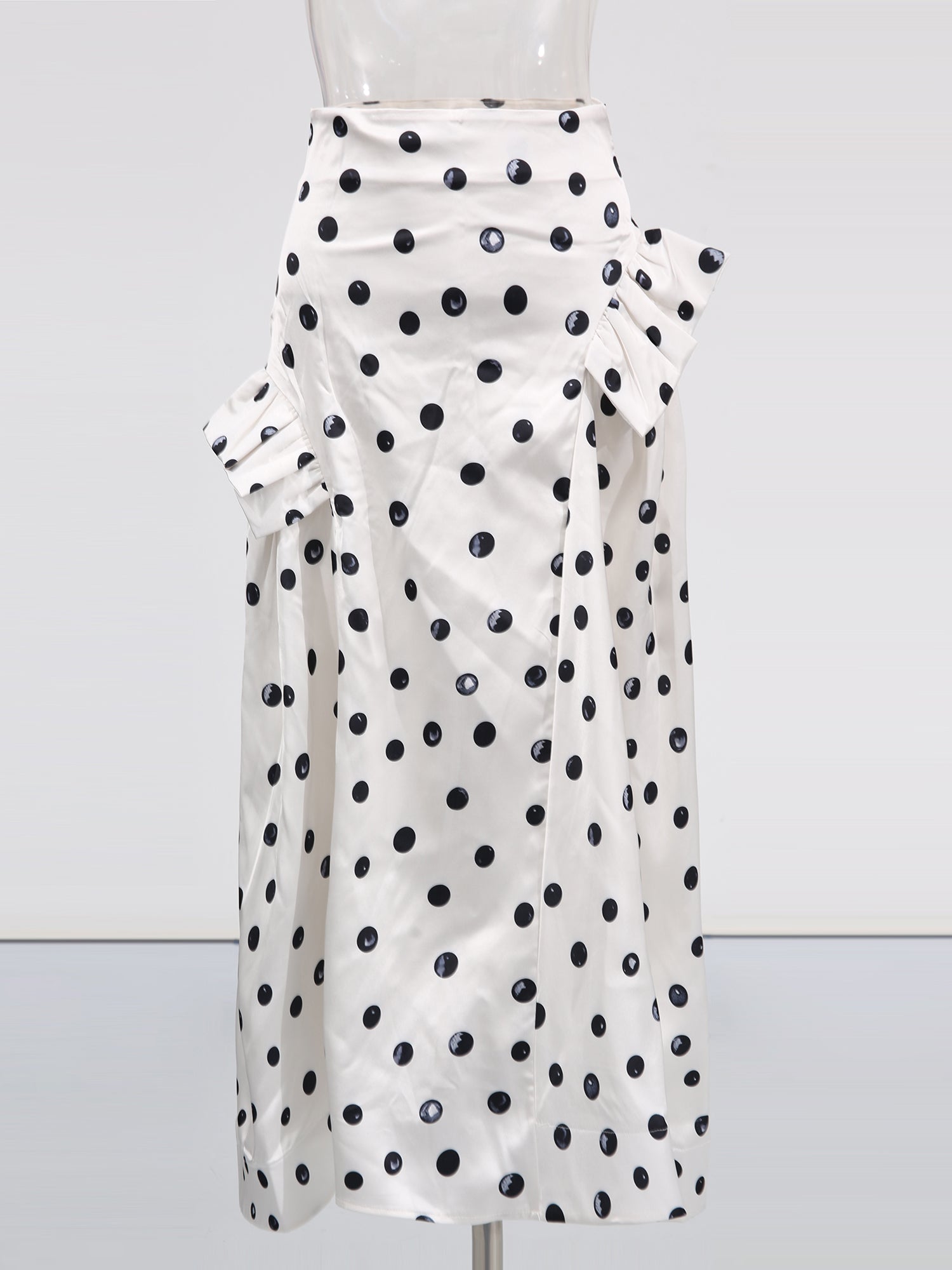 Apricot Polka Dot Midi Skirt with Ruffle Details - SISPELL