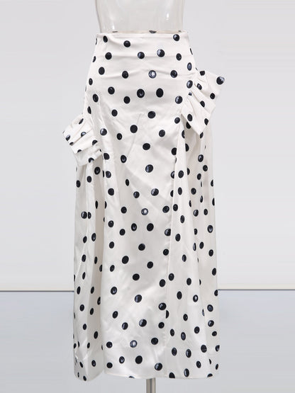 Apricot Polka Dot Midi Skirt with Ruffle Details - SISPELL