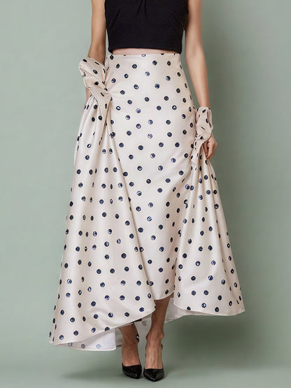 Apricot Polka Dot Midi Skirt with Ruffle Details - SISPELL