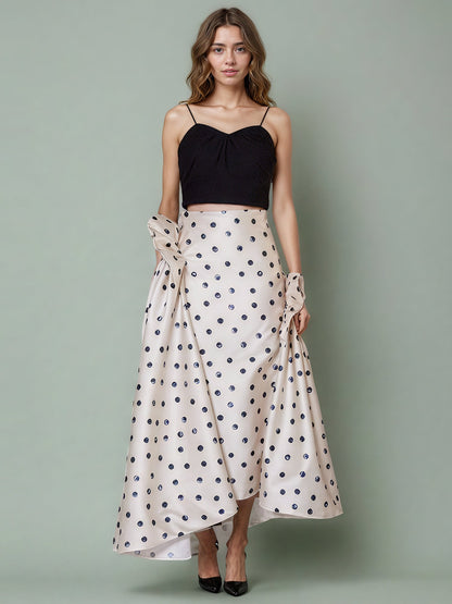 Apricot Polka Dot Midi Skirt with Ruffle Details - SISPELL
