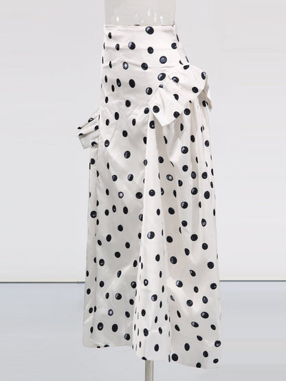 Apricot Polka Dot Midi Skirt with Ruffle Details - SISPELL