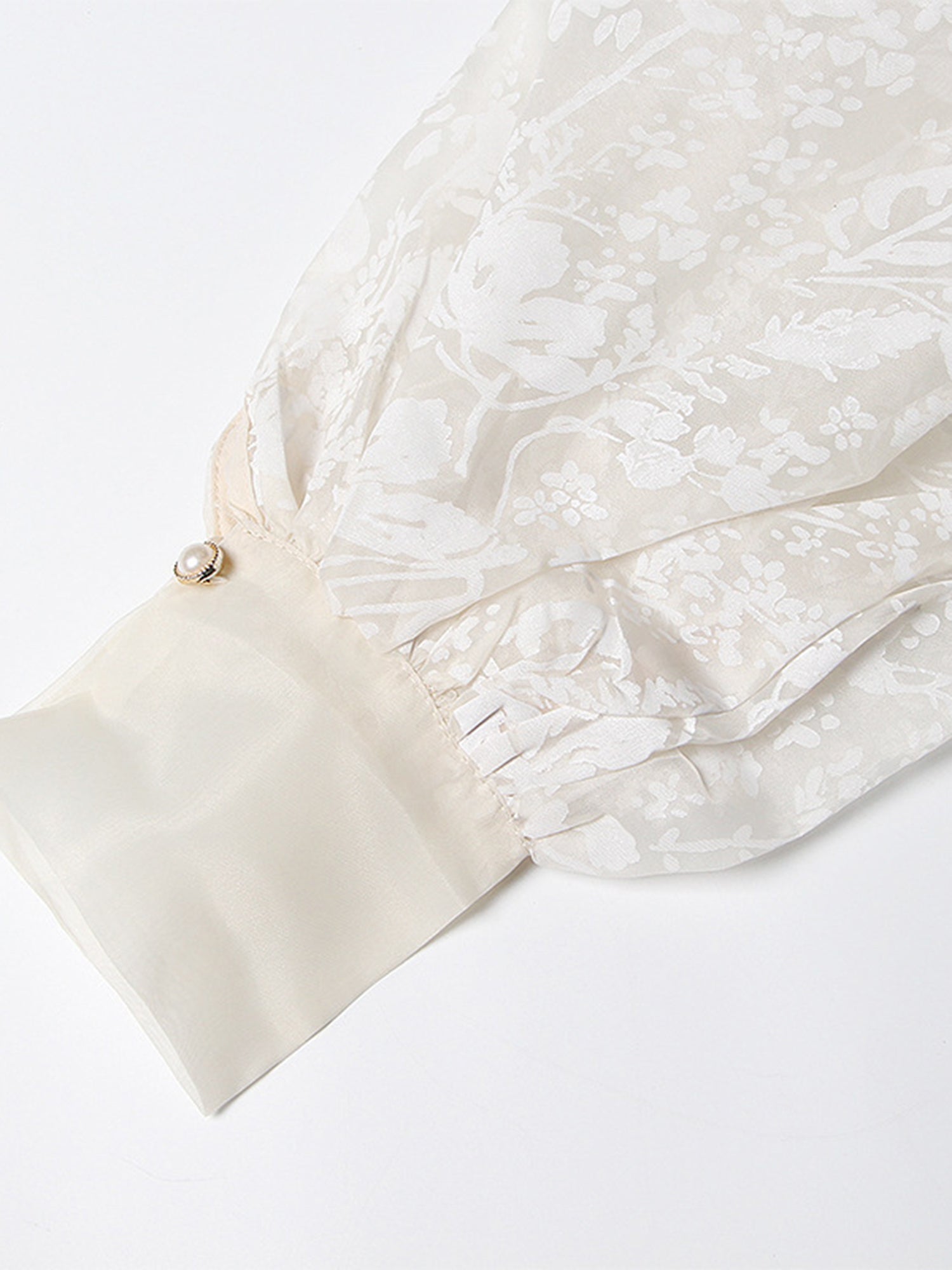 Apricot Sheer Floral Embroidered Belted Blouse - SISPELL