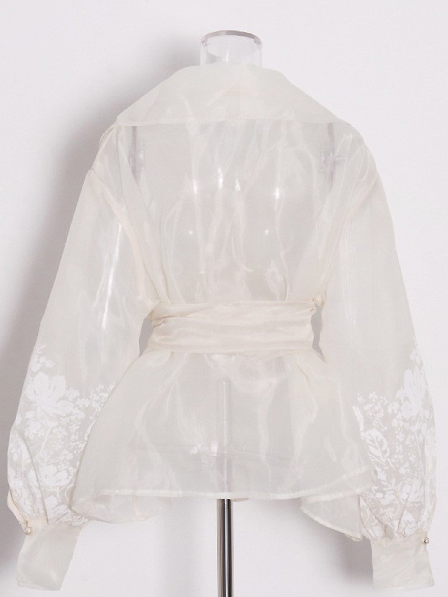 Apricot Sheer Floral Embroidered Belted Blouse - SISPELL