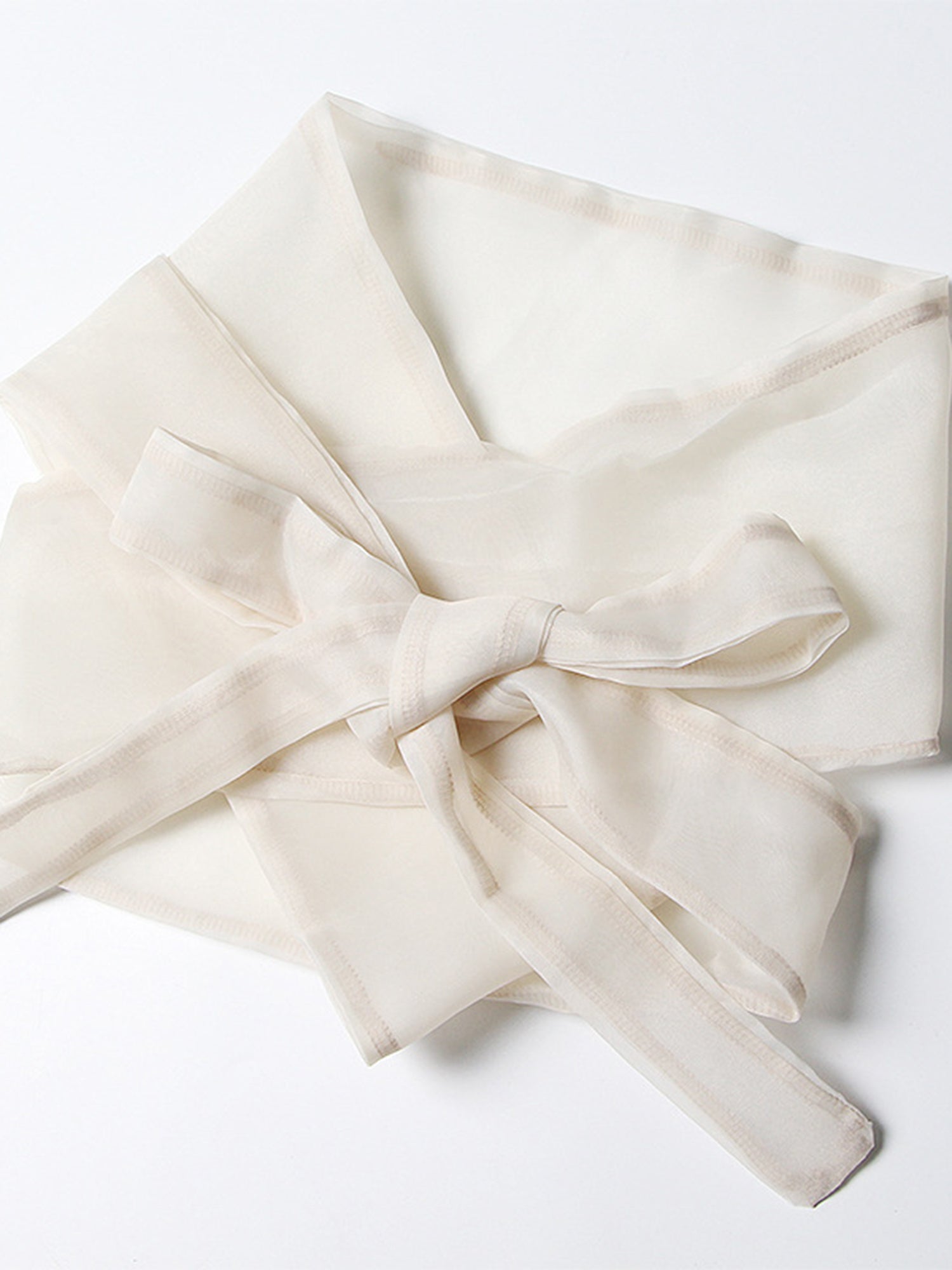 Apricot Sheer Floral Embroidered Belted Blouse - SISPELL