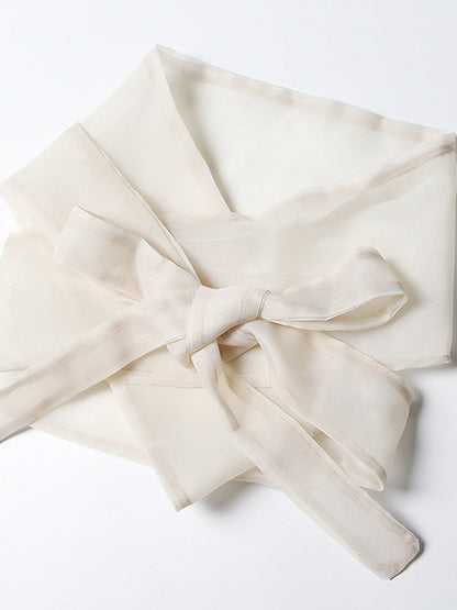 Apricot Sheer Floral Embroidered Belted Blouse - SISPELL