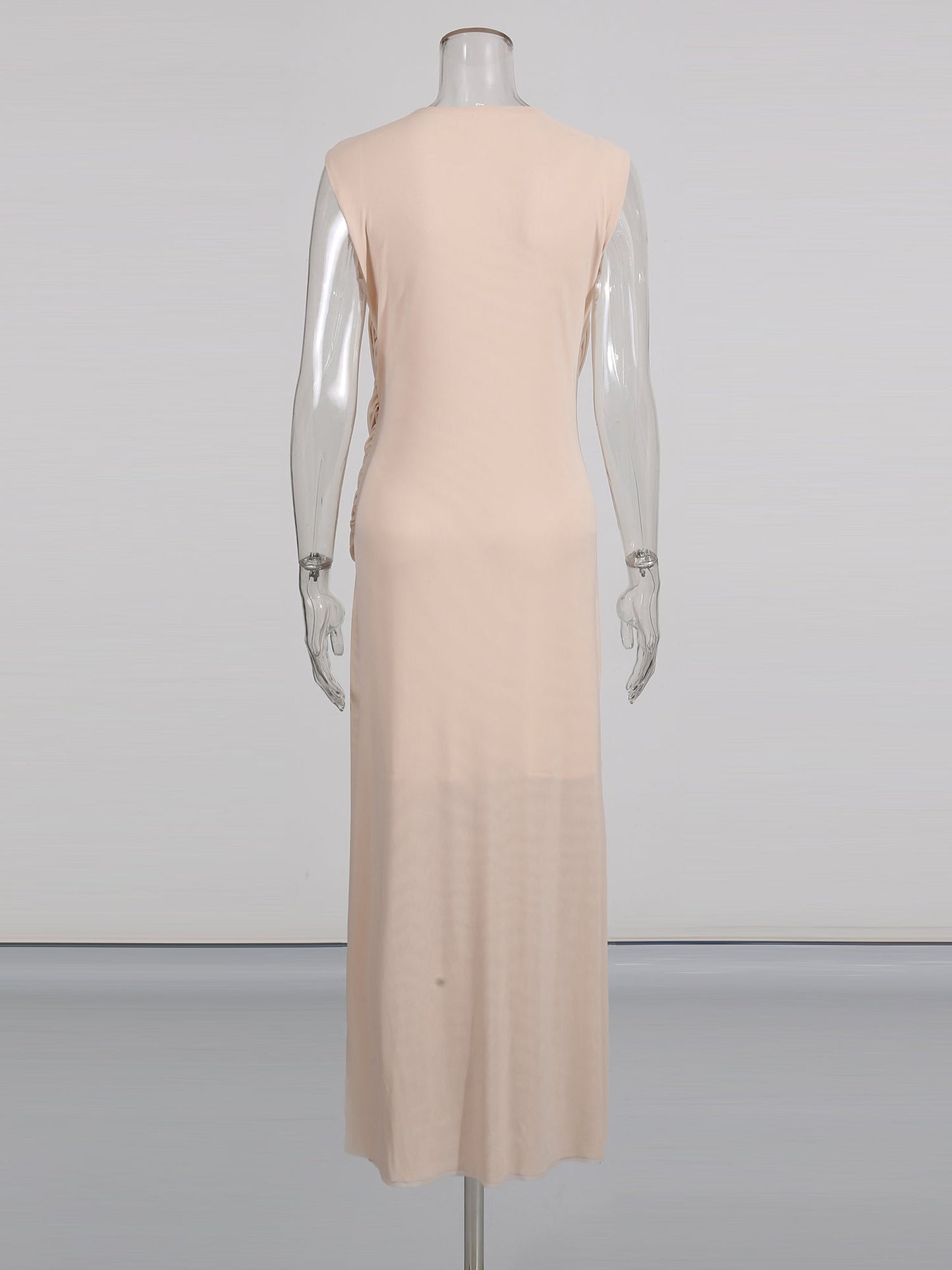 Apricot Sleeveless Knotted Ruched Maxi Dress - SISPELL