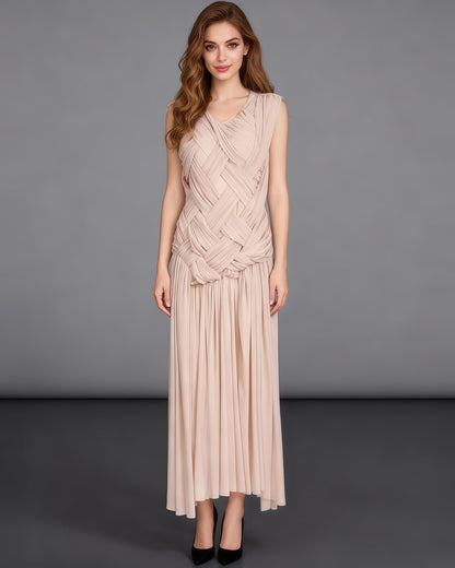 Apricot Sleeveless Knotted Ruched Maxi Dress - SISPELL