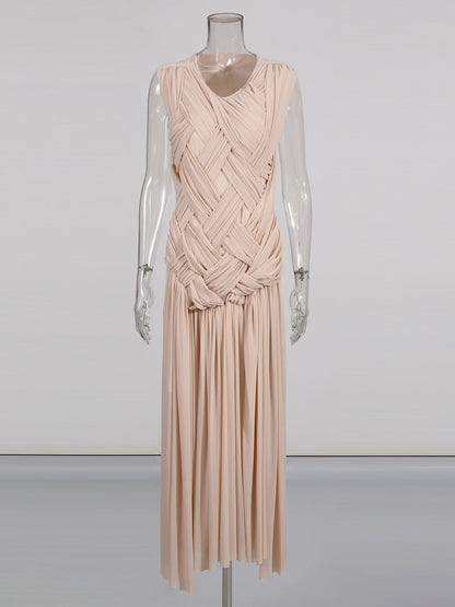 Apricot Sleeveless Knotted Ruched Maxi Dress - SISPELL