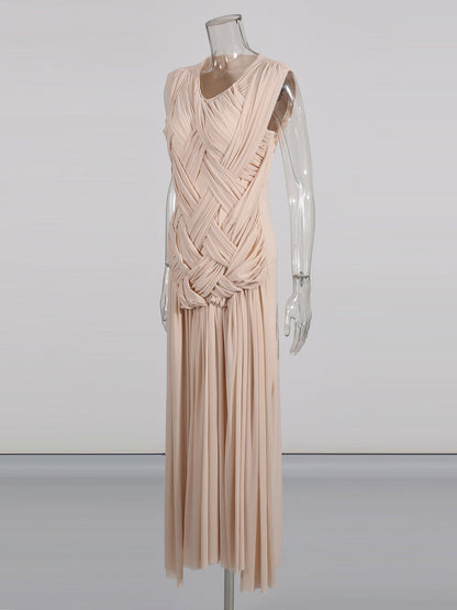 Apricot Sleeveless Knotted Ruched Maxi Dress - SISPELL