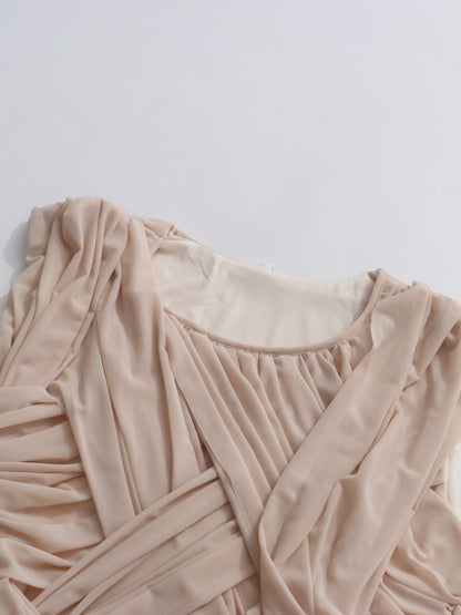 Apricot Sleeveless Knotted Ruched Maxi Dress - SISPELL