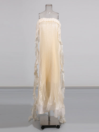 Apricot Strapless Pleated Maxi Dress - SISPELL