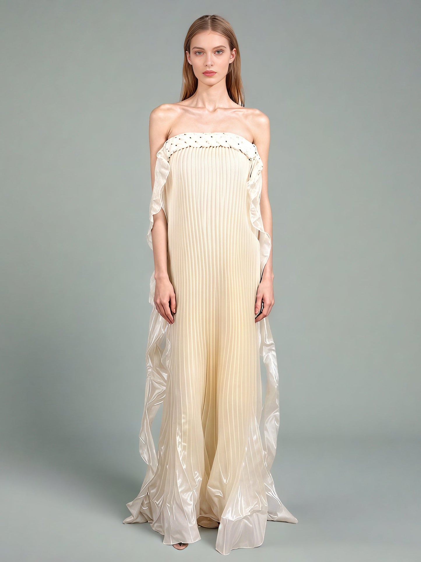 Apricot Strapless Pleated Maxi Dress - SISPELL