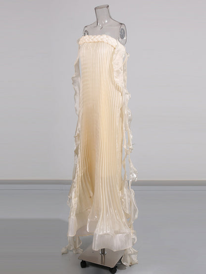 Apricot Strapless Pleated Maxi Dress - SISPELL