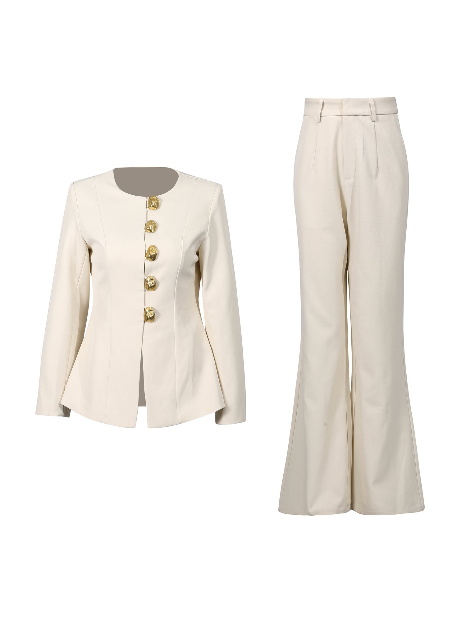 Apricot Suit Set with Gold Button & Flared Pant Detail - SISPELL