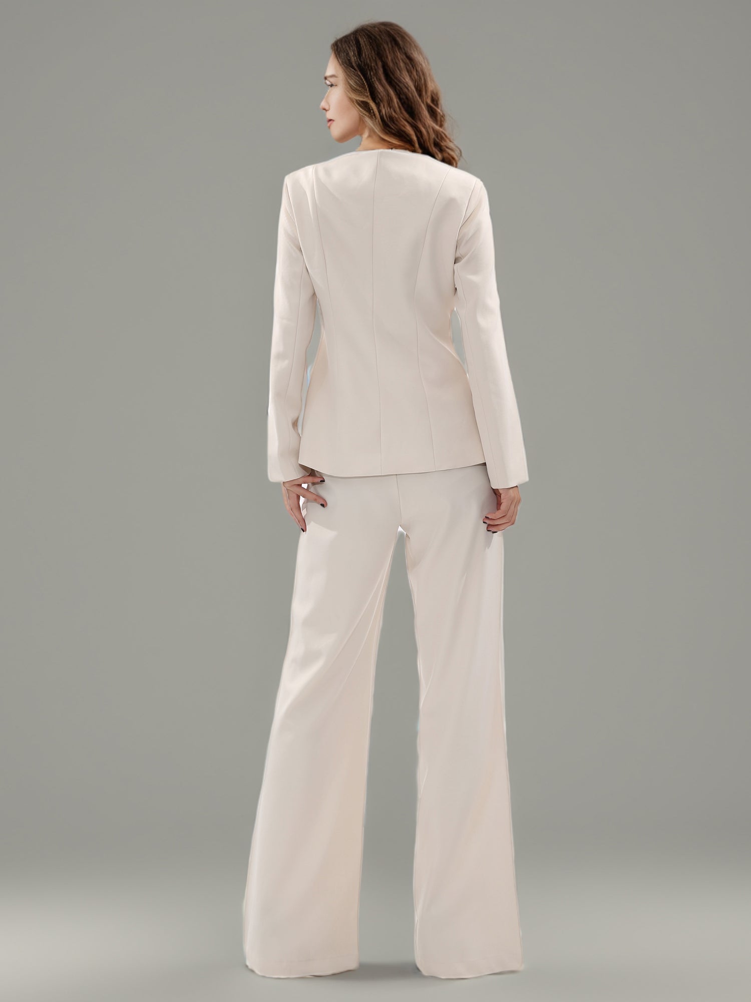 Apricot Suit Set with Gold Button & Flared Pant Detail - SISPELL