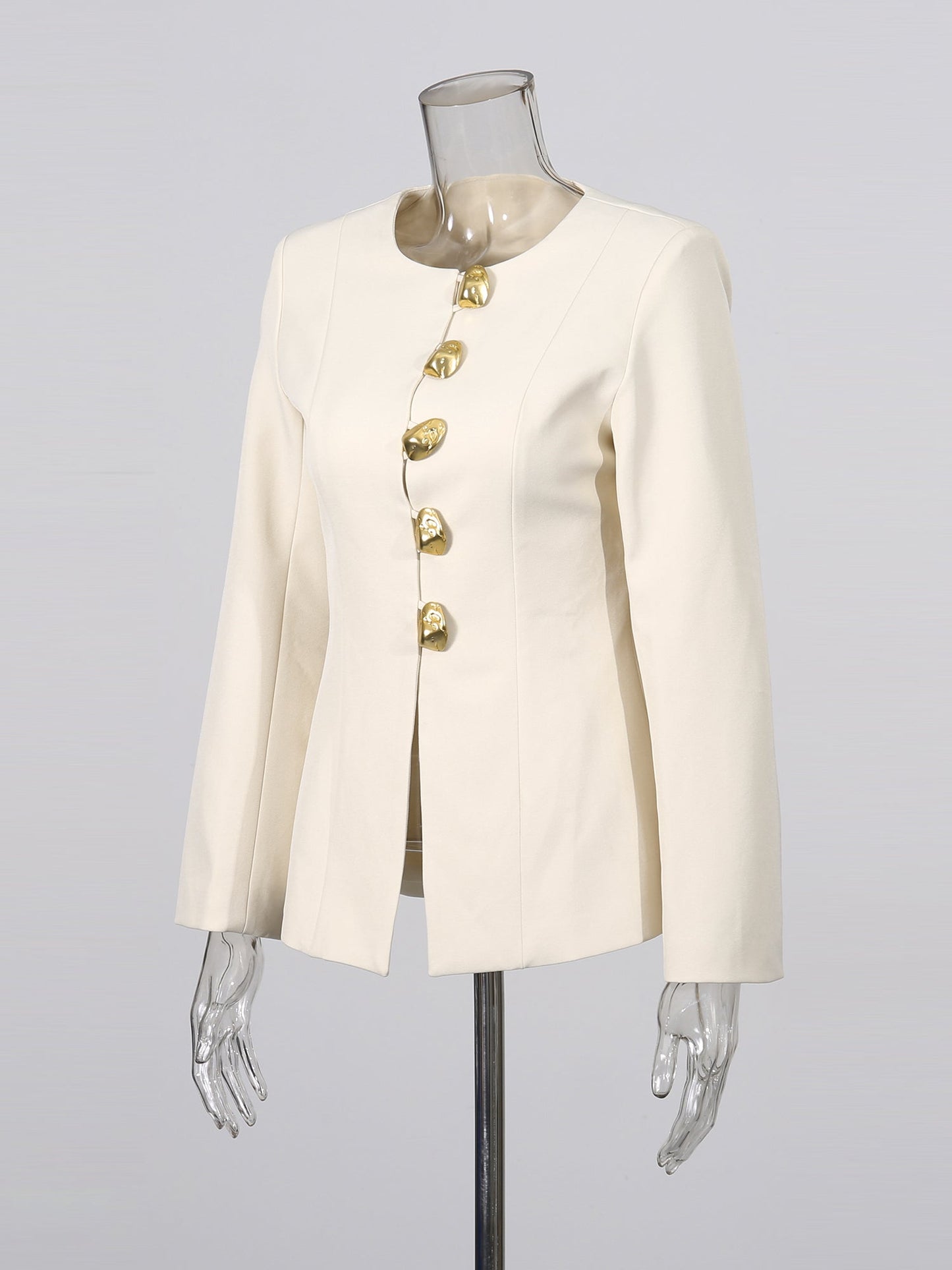 Apricot Suit Set with Gold Button & Flared Pant Detail - SISPELL