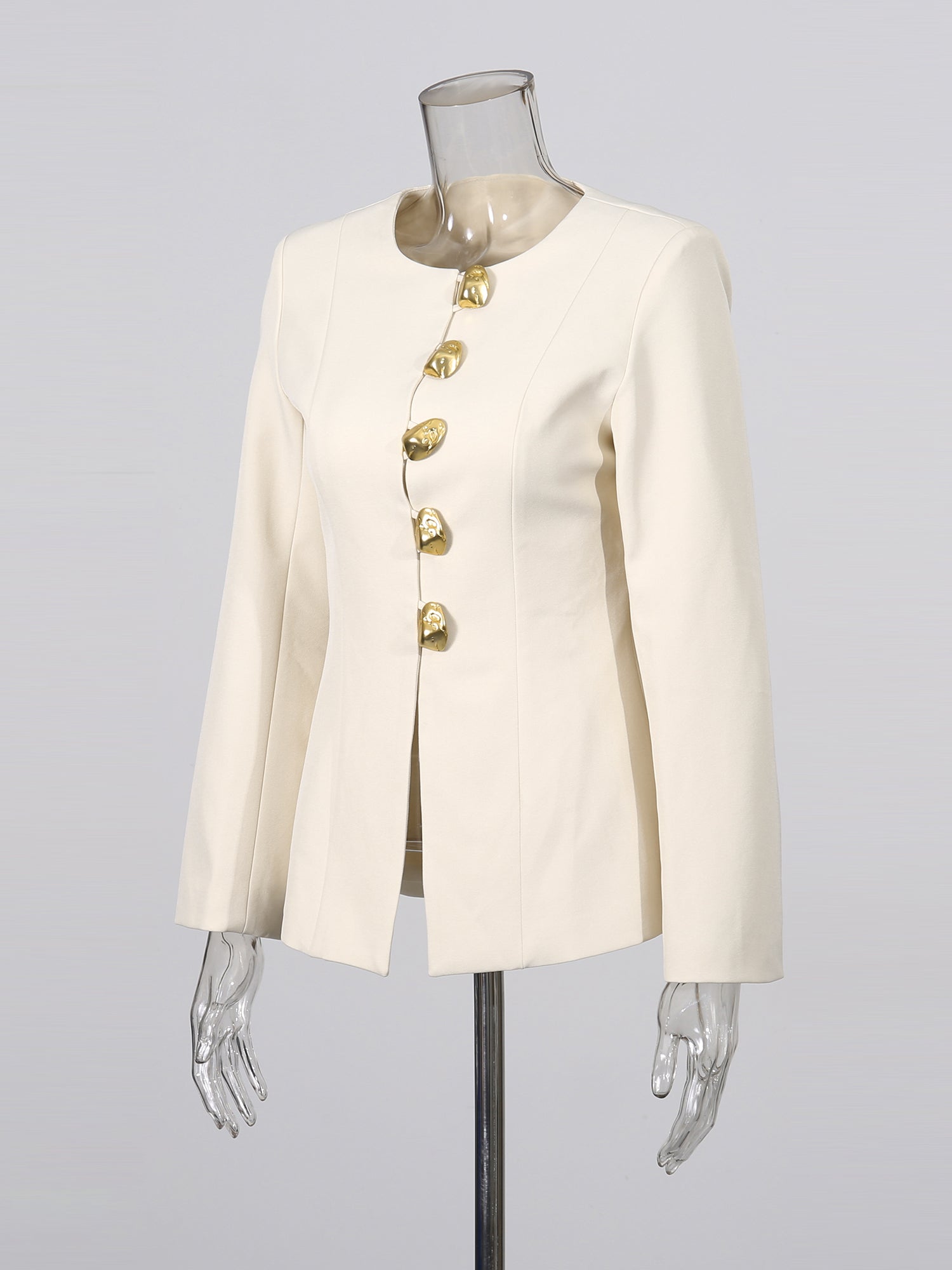 Apricot Suit Set with Gold Button & Flared Pant Detail - SISPELL