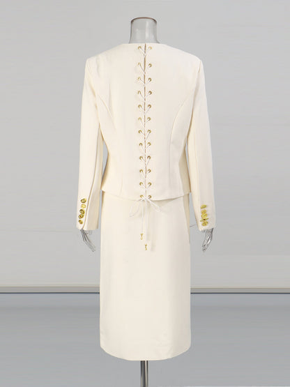 Apricot Two - Piece Set with Gold Button Detailing - SISPELL