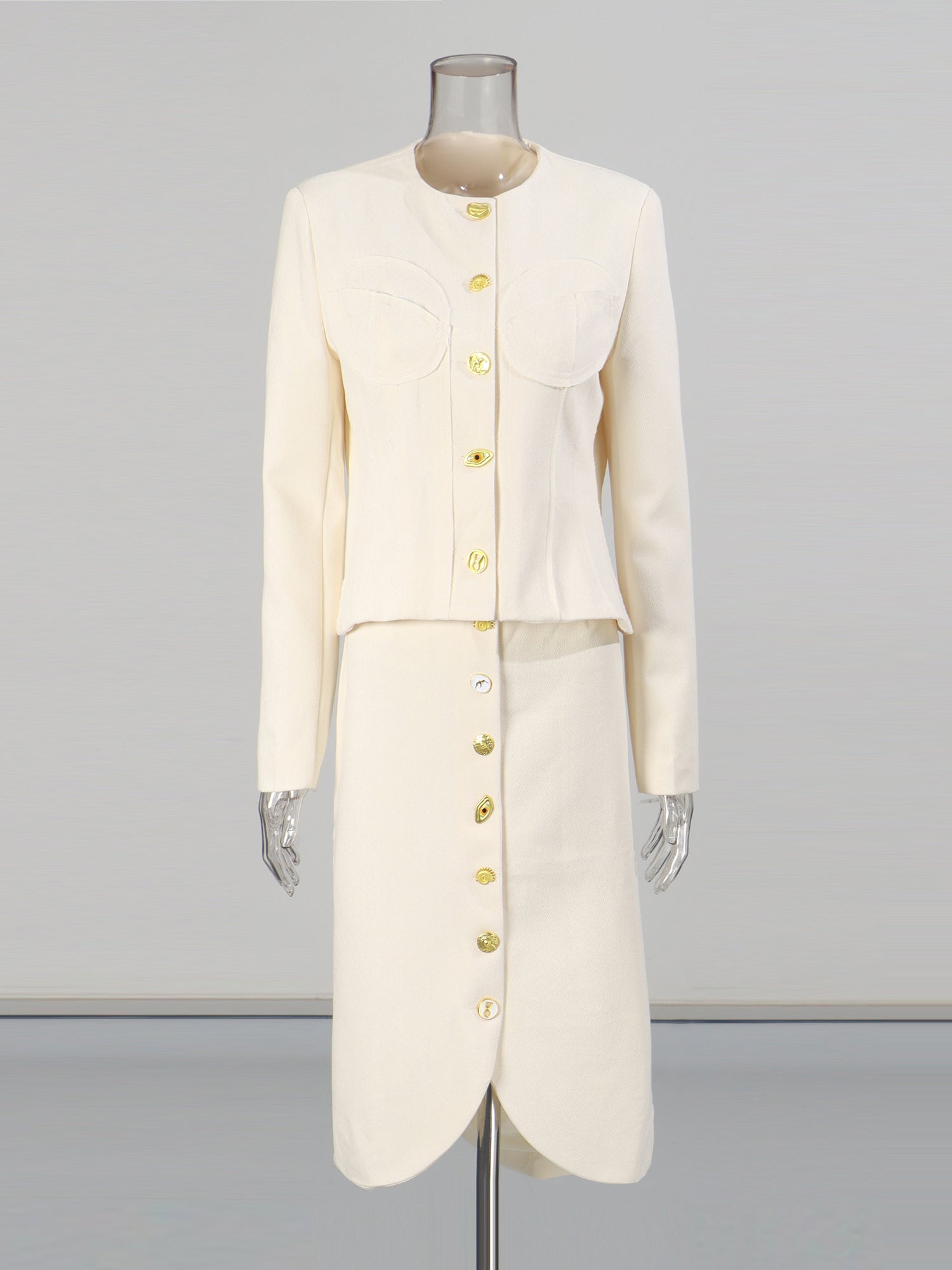 Apricot Two - Piece Set with Gold Button Detailing - SISPELL