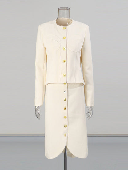 Apricot Two - Piece Set with Gold Button Detailing - SISPELL