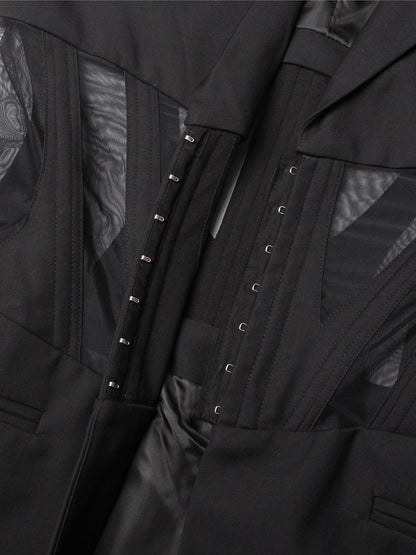 Avant - Garde Black Blazer with Sheer Corset Detail - SISPELL