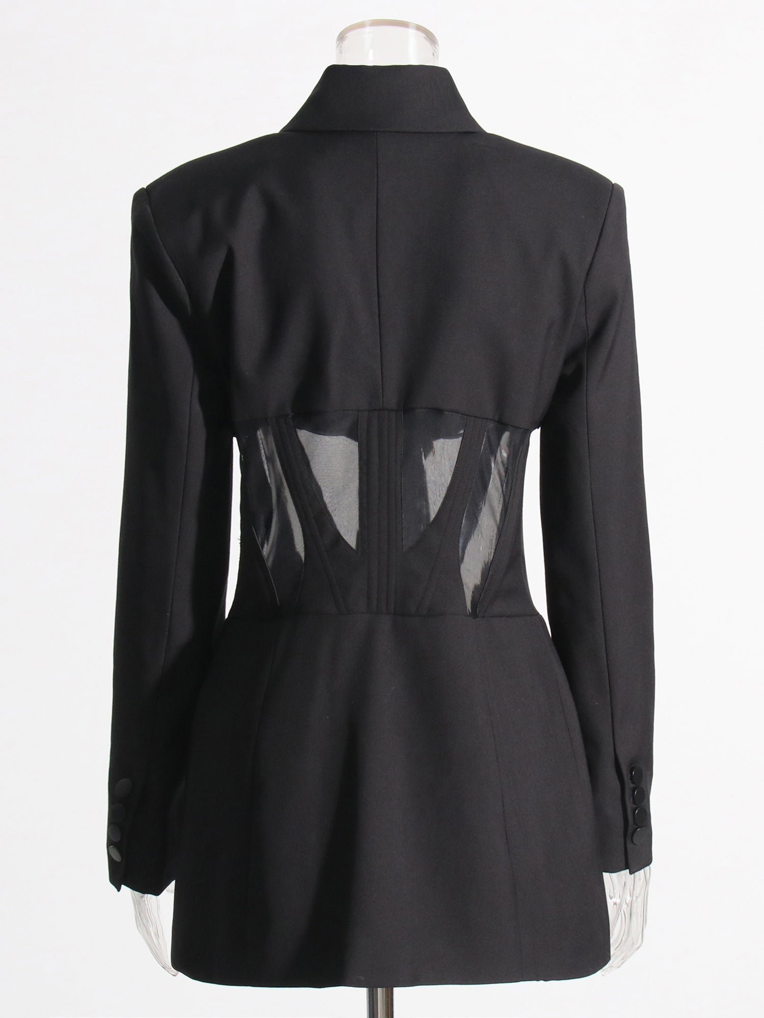 Avant - Garde Black Blazer with Sheer Corset Detail - SISPELL