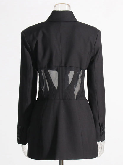 Avant - Garde Black Blazer with Sheer Corset Detail - SISPELL