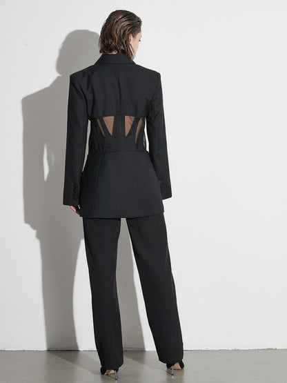 Avant - Garde Black Blazer with Sheer Corset Detail - SISPELL