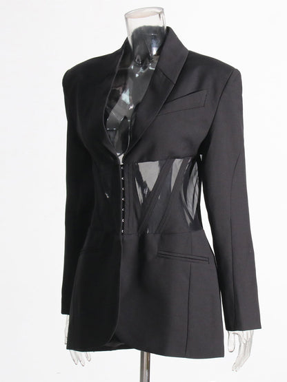 Avant - Garde Black Blazer with Sheer Corset Detail - SISPELL
