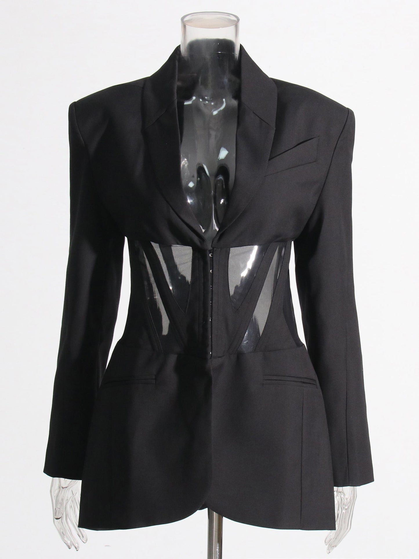 Avant - Garde Black Blazer with Sheer Corset Detail - SISPELL