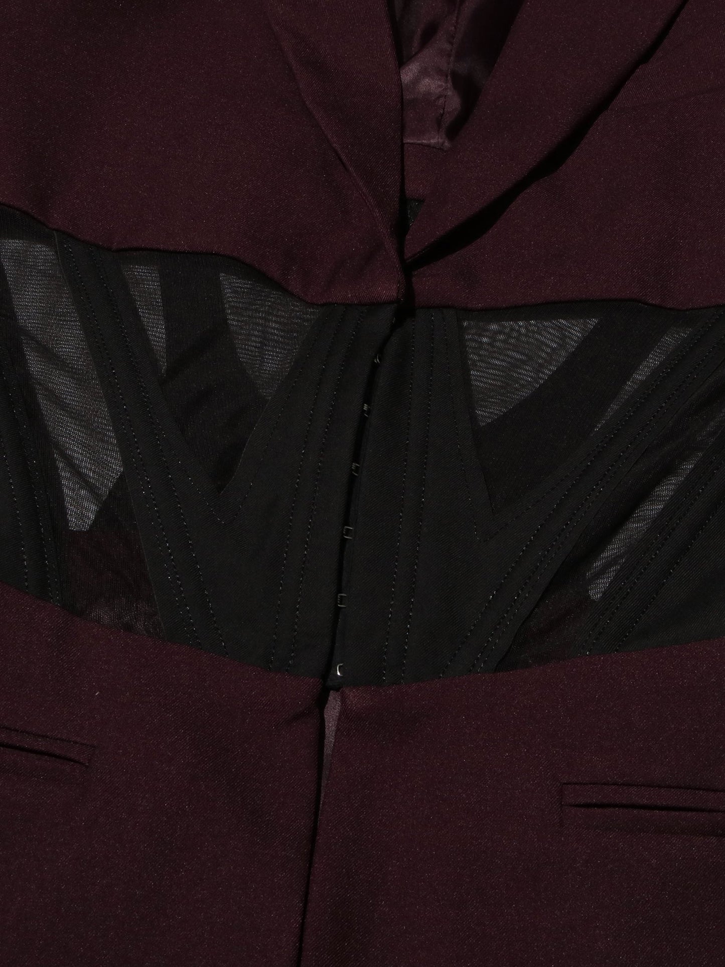 Avant - Garde Burgundy Blazer with Sheer Corset Detail - SISPELL